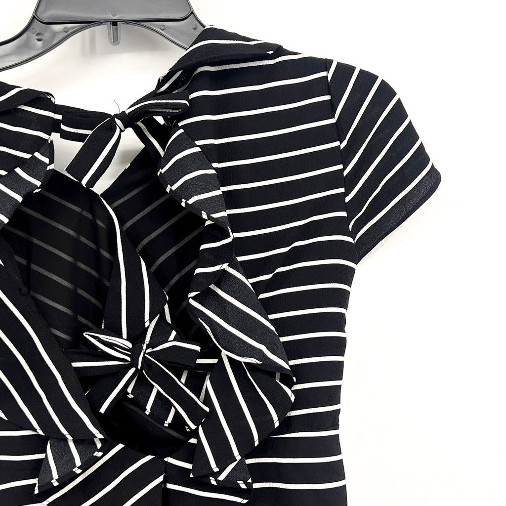 BARDOT Girl's Lola Open Back Dress Size 18 Black White Stripe NWT