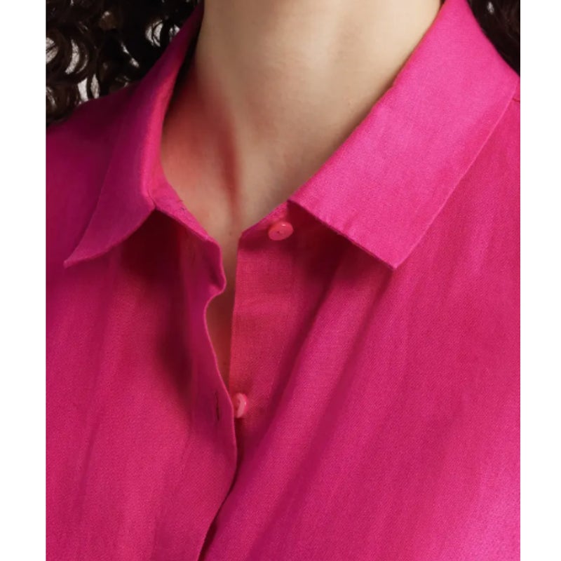 EILEEN FISHER Women's Button-Up Shirt Medium Pink Organic Linen Long Sleeve NWOT