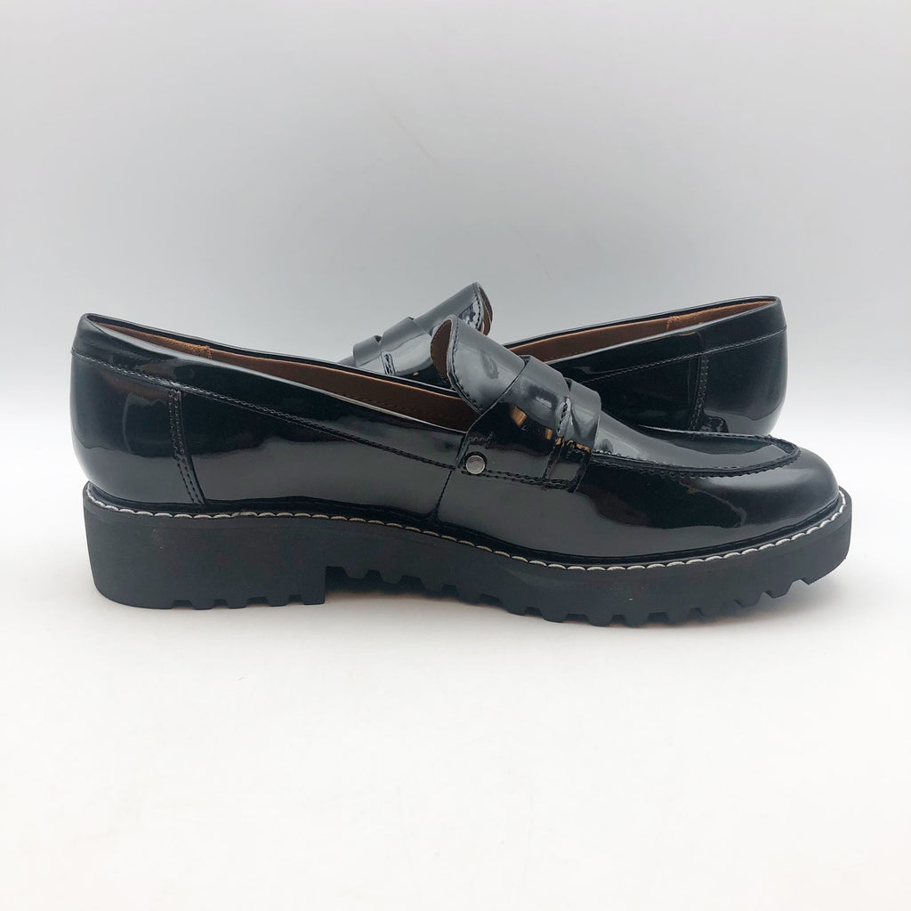 Franco Sarto Womens Cassandra Loafers US 8 M Black Vegan Patent Leather NIB