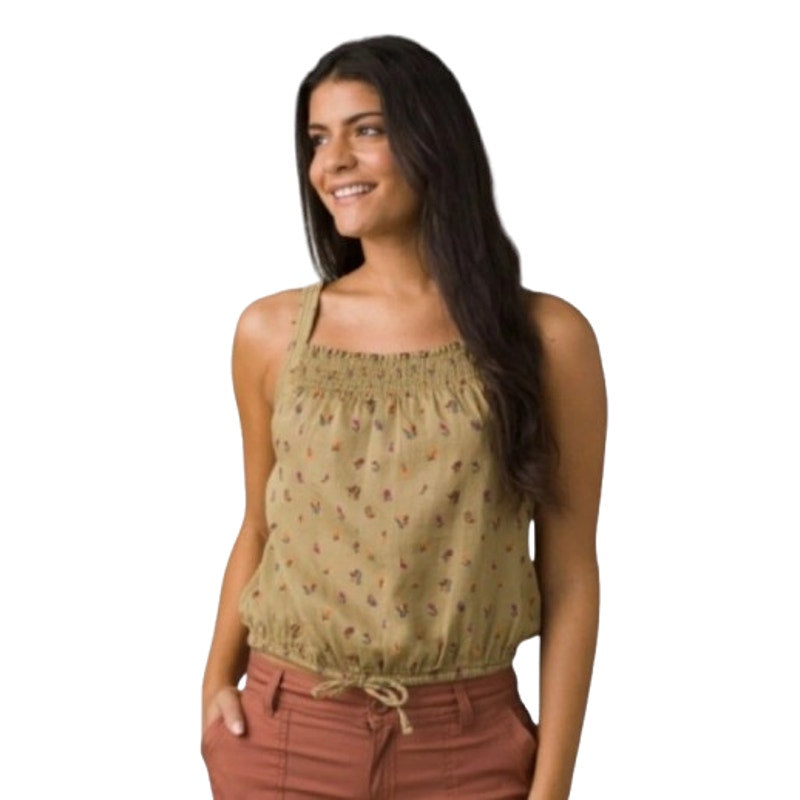 PRANA Women's Little Palm Cami Tank Top XL Green Floral Sweet Grass Meadow NWT