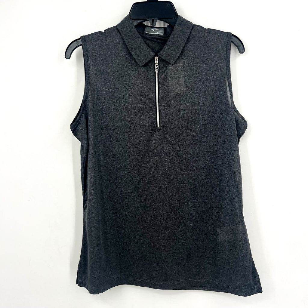 CALLAWAY Womens Polo Shirt Large Black Heather 1/4 Zip Sleeveless Golf NWT