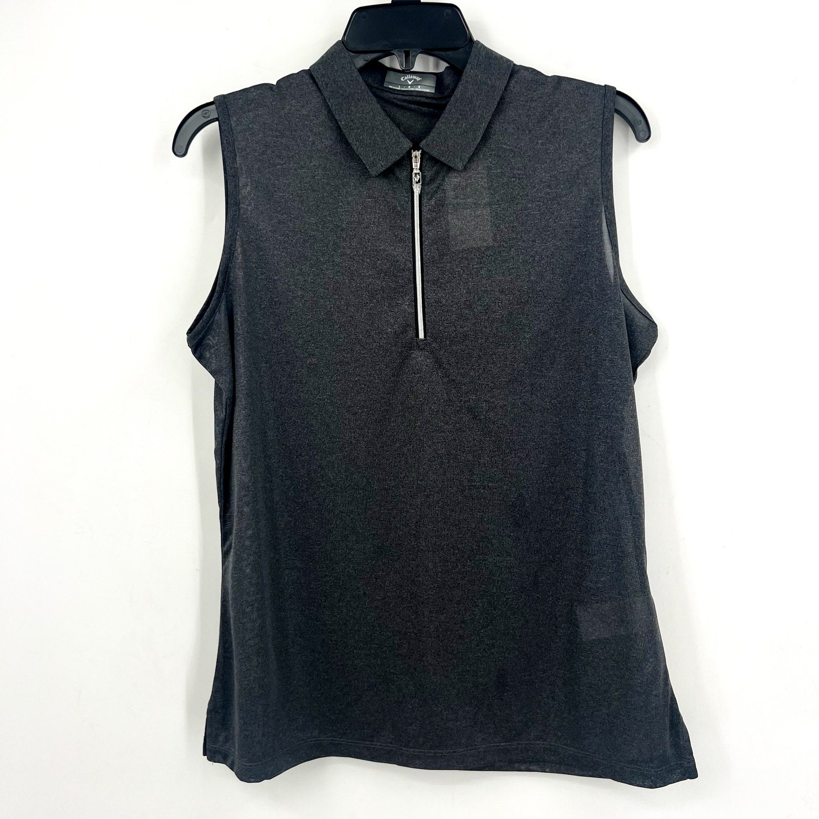 CALLAWAY Womens Polo Shirt Large Black Heather 1/4 Zip Sleeveless Golf NWT
