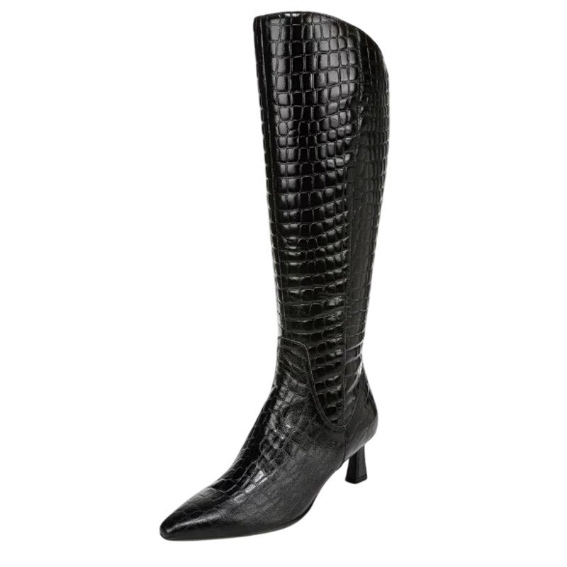 Naturalizer Womens Deesha Knee High Boot 6.5 M Wide Calf Black Croc Leather NWOB
