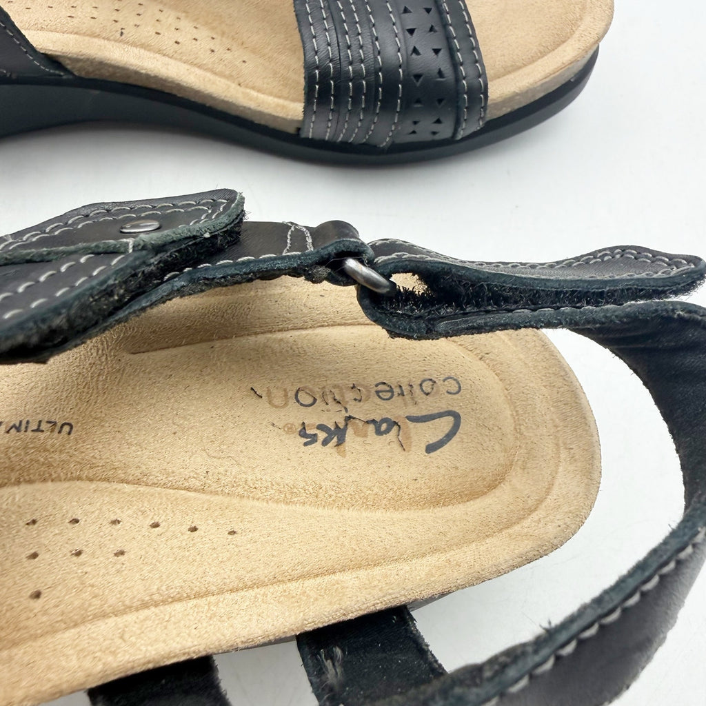 Clarks Womens Calenne Carmen Wedge Sandals US 8.5 M Black Leather NWOB