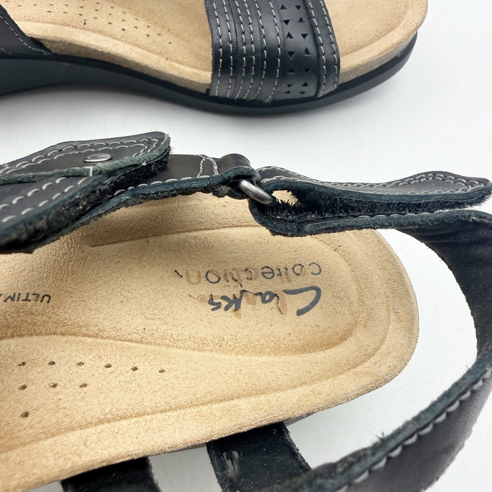 Clarks Womens Calenne Carmen Wedge Sandals US 8.5 M Black Leather NWOB