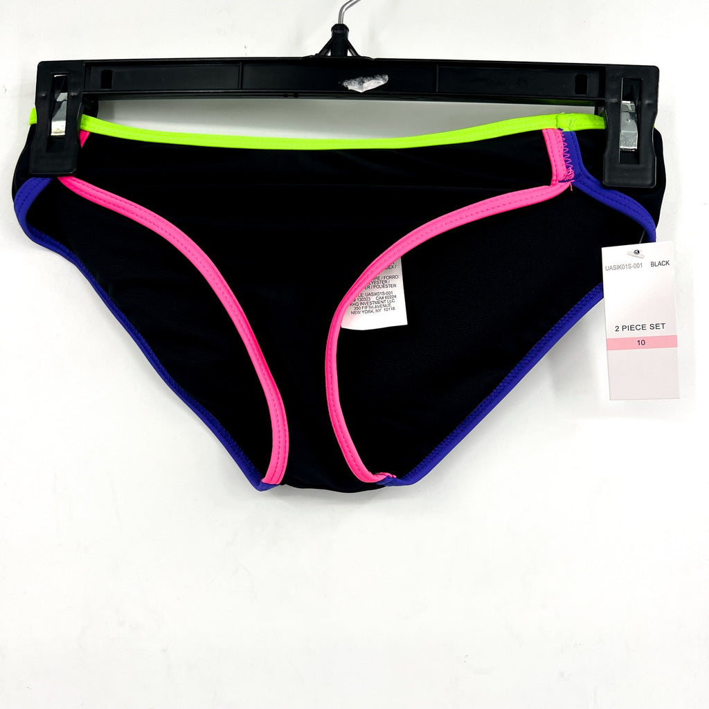 UNDER ARMOUR Girl's Angled Midkini Bikini Set Size 10 Black Swim Neon NWT