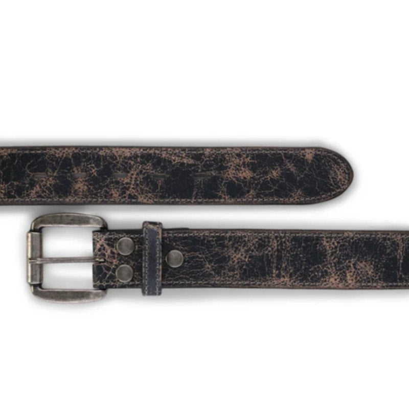 BED STU Men's Distressed Leather Meander Belt Size 28 Black Lux Metal Buckle NWT