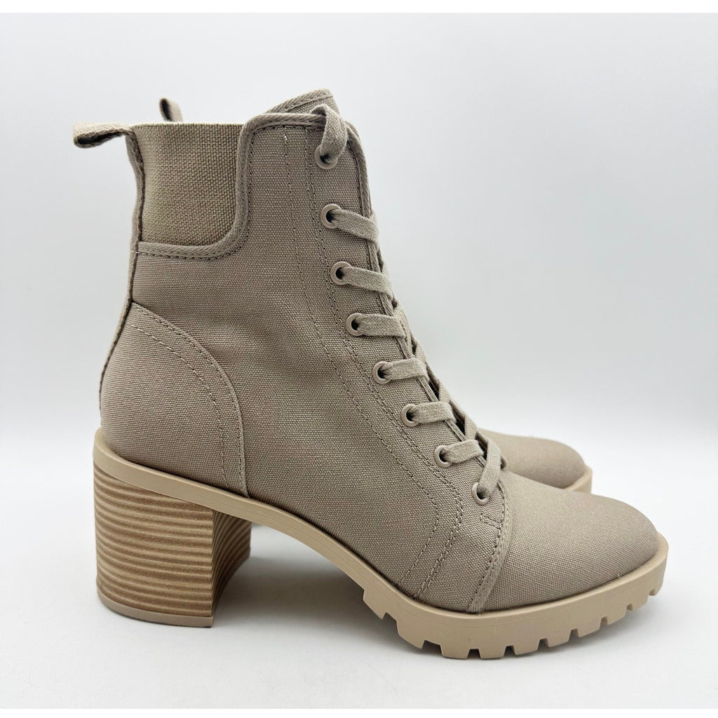 Dolce Vita Womens Combat Boots Size 8.5 Light Tan Canvas Stacked Heel NWOB