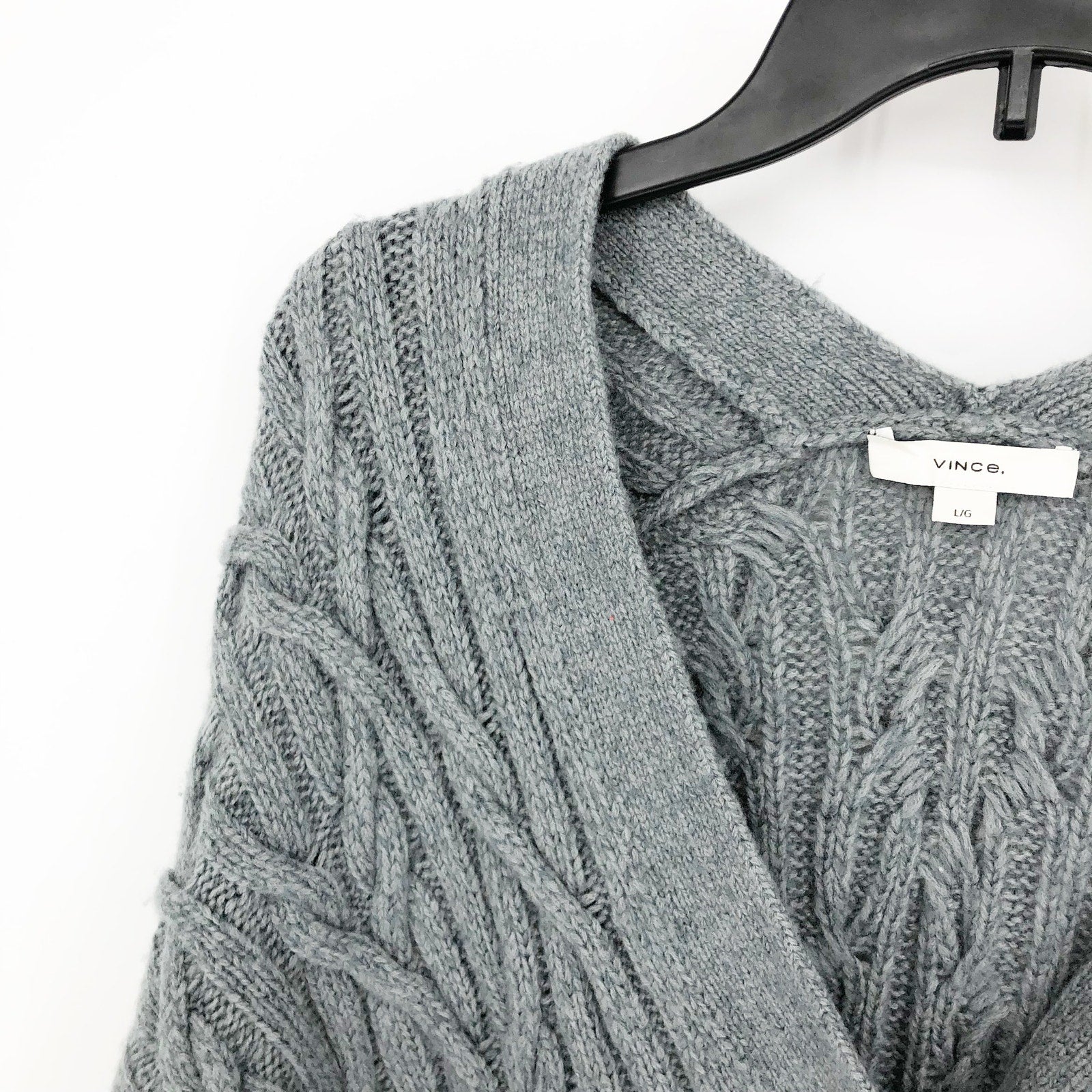 Vince. Womens Cable Cardigan Sweater Large Grey Cashmere Merino Wool Knit NWOT