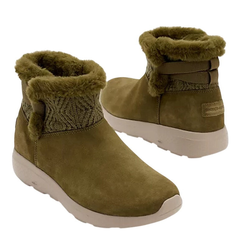 Skechers Womens On The Go City Booties US 8.5 M Green Suede Water Repellent NIB