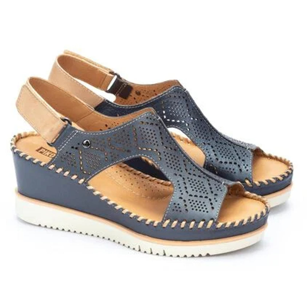 Pikolinos Womens Aguadulce Wedge Sandals EU 37 US 7 Blue Leather NWOB