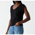 MICHAEL STARS Women's Tati V-Neck Power Shoulder Top Medium Black NWT