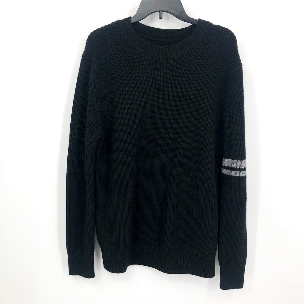 LABEL Mens Go-To Sweater Small Black Grey Merino Wool Knit Crewneck Pullover NWT