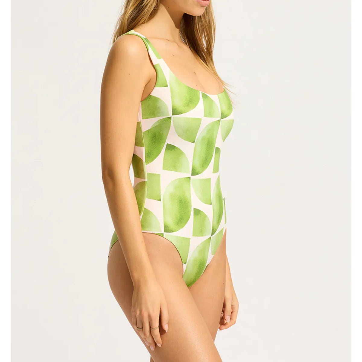 Seafolly Women's Sunray One Piece Swimsuit Size 14 DD Sage Green Geometric NWT