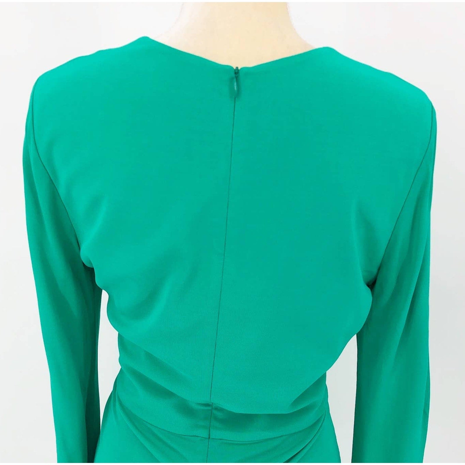 Rebecca Vallance Womens Riccardo Ruched Gown 10 Green Cutout Long Sleeve NWOT