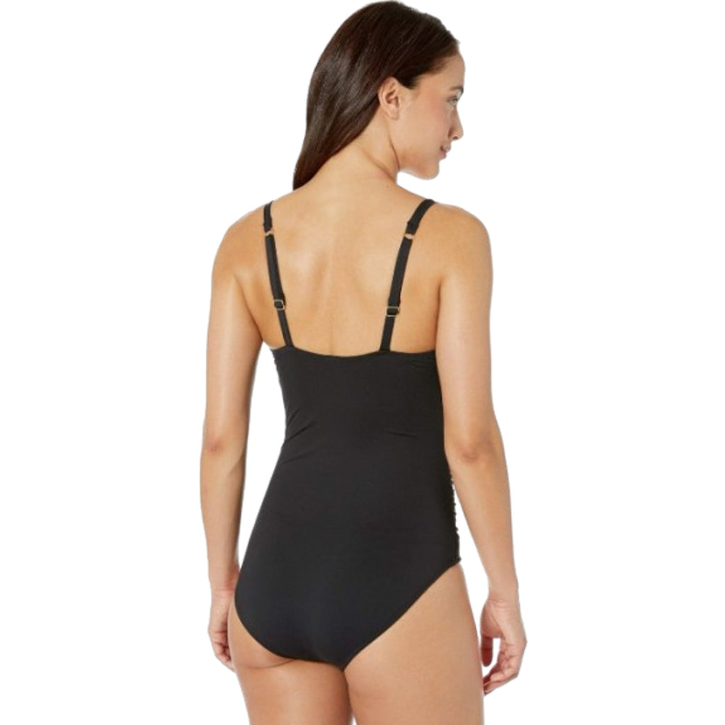 TOMMY BAHAMA Pearl Cross Front One-Piece Swimsuit Size 14 Black OTS NWT