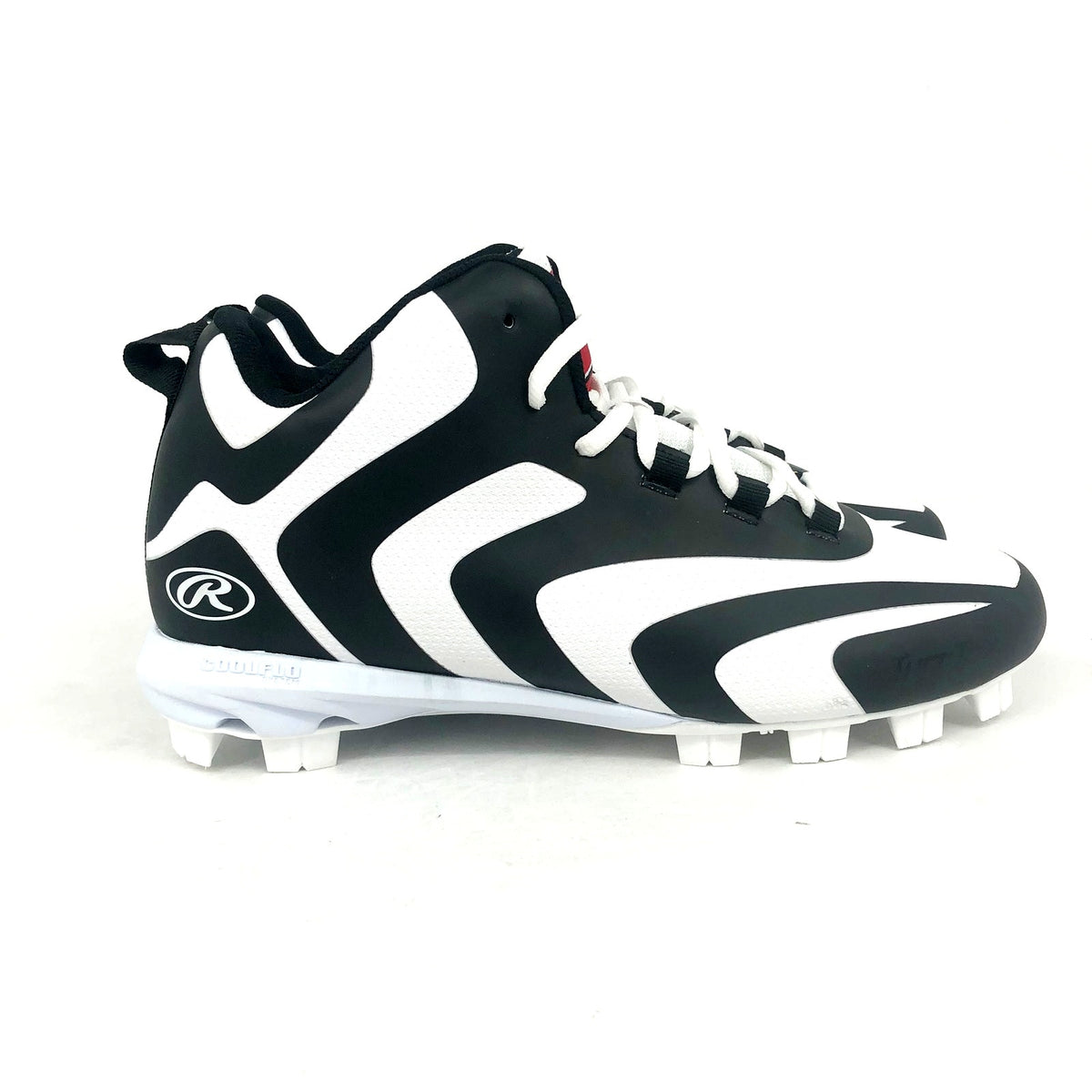 Rawlings Mens Rookie Mid Baseball Cleats Size 13D White Black NWOB