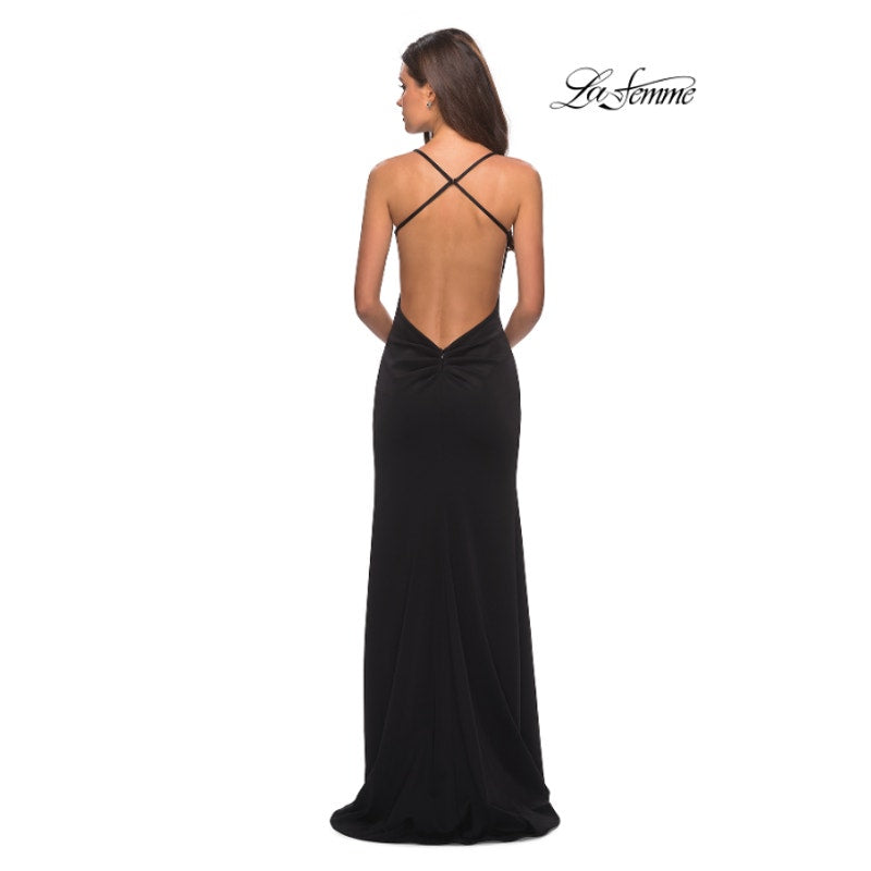 LA FEMME Women's 27657 Jersey Column Prom Dress Size 00 Black EUC