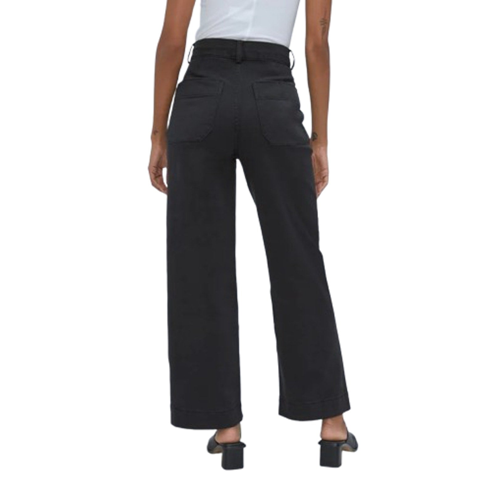 EVERLANE Womens Organic Wide-Leg Crop Pants Size 8 Black Chino Stretch Twill NWT