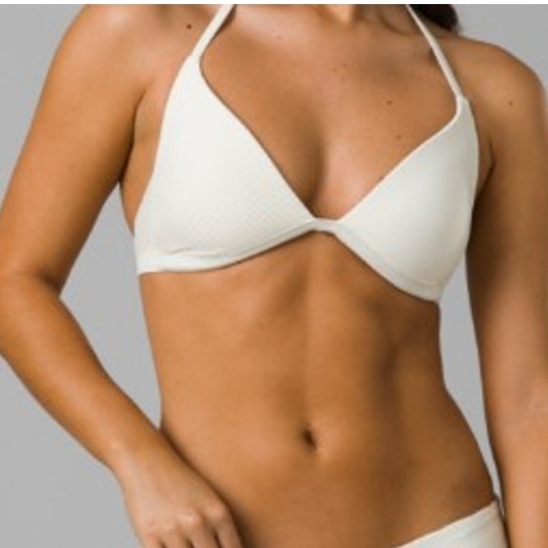 PRANA Women's Lexie Bikini Top XL White Horchata Ottoman Halter NWT