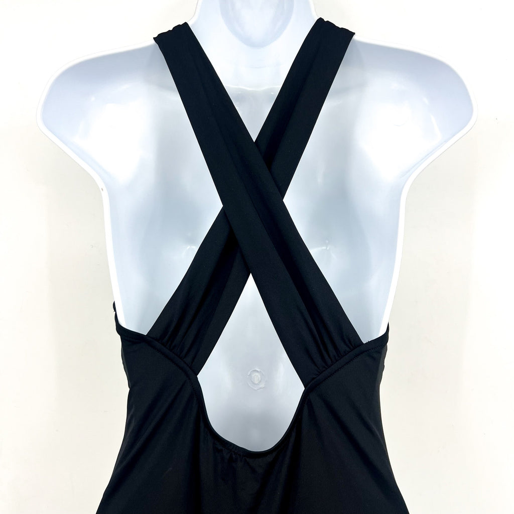 SEAFOLLY Collective Cross Back One Piece Swimsuit Size 8 Black High Neck NWT