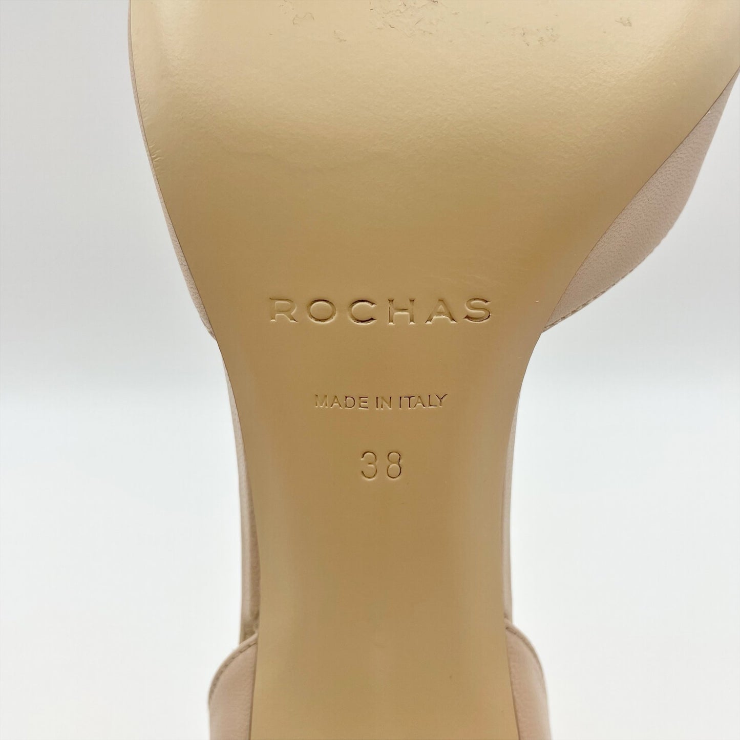 Rochas Paris Womens Nappa Carne Icon Heel EU 38 US 8 Nude Tan Leather EUC