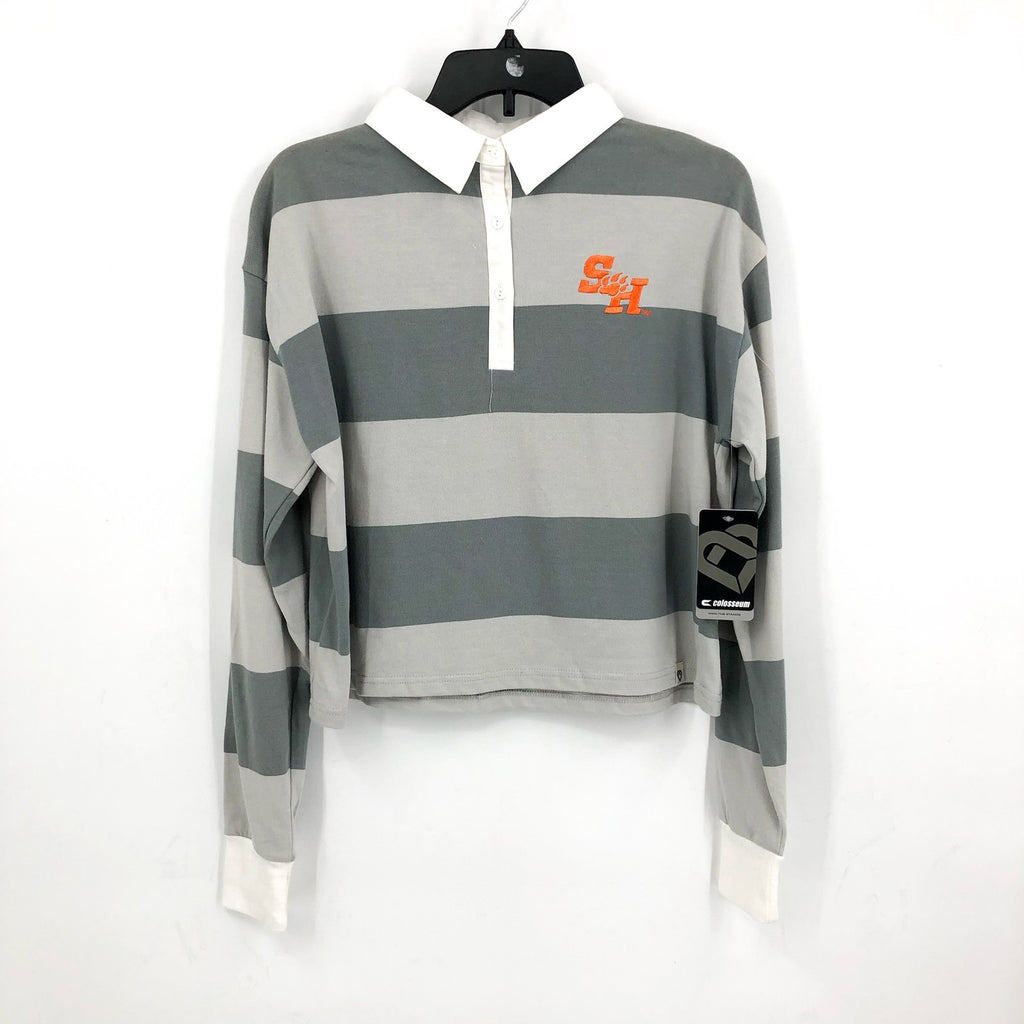 COLOSSEUM Womens Sam Houston World Peace Rugby Pullover Large Grey White NWT