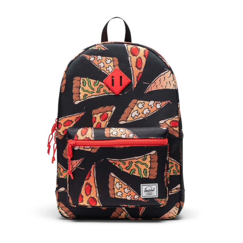 HERSCHEL HERITAGE Youth Backpack 26L Black Pizze Party Wipeable Adjustable NWT