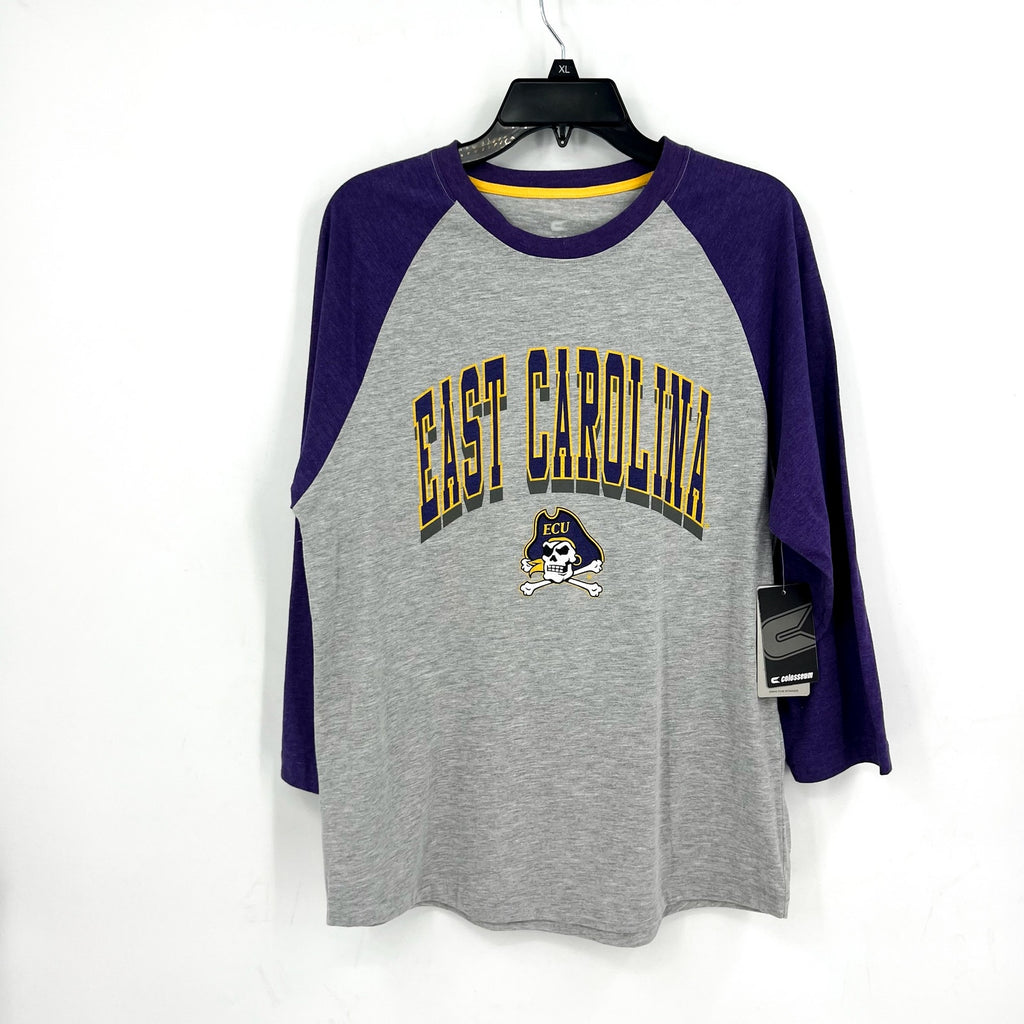 COLLOSEUM Mens East Carolina Pirates Baseball Tee Large Grey Purple NWT