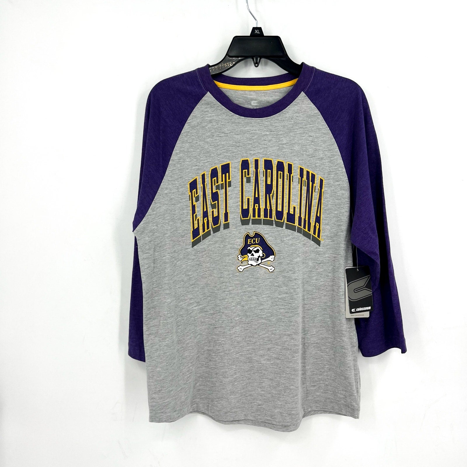 COLLOSEUM Mens East Carolina Pirates Baseball Tee Large Grey Purple NWT