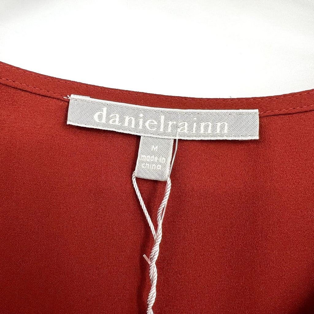 DANIEL RAINN Womens Pleated Palmer Blouse Medium Red Fired Brick Long Sleeve NWT
