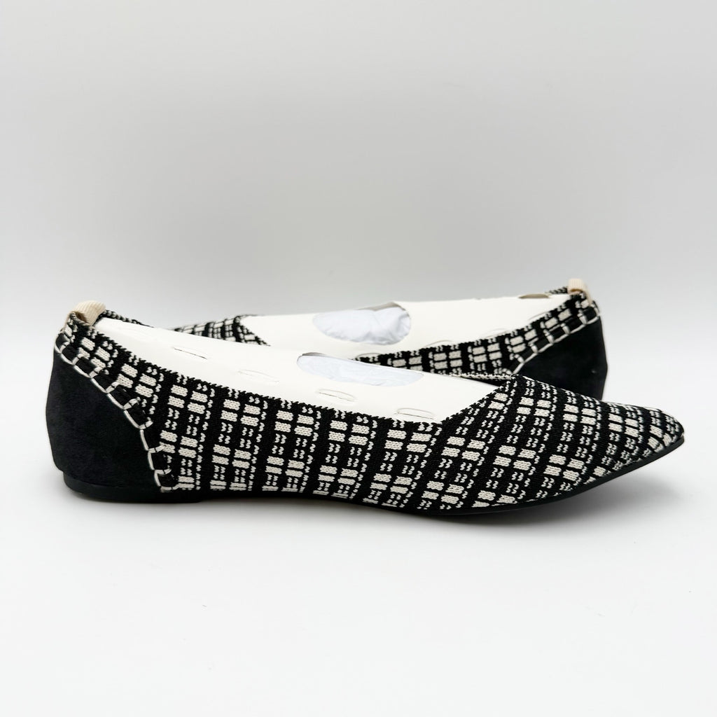 MIA Womens Lissy Fly Ballet Flats Size 6.5 M Black White Plaid Knit NWOB