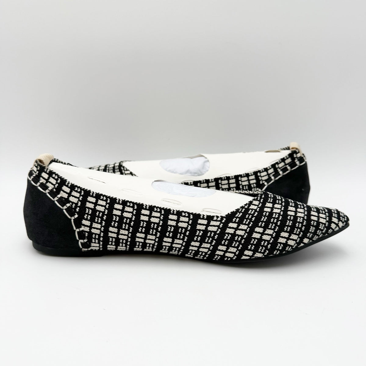 MIA Womens Lissy Fly Ballet Flats Size 6.5 M Black White Plaid Knit NWOB