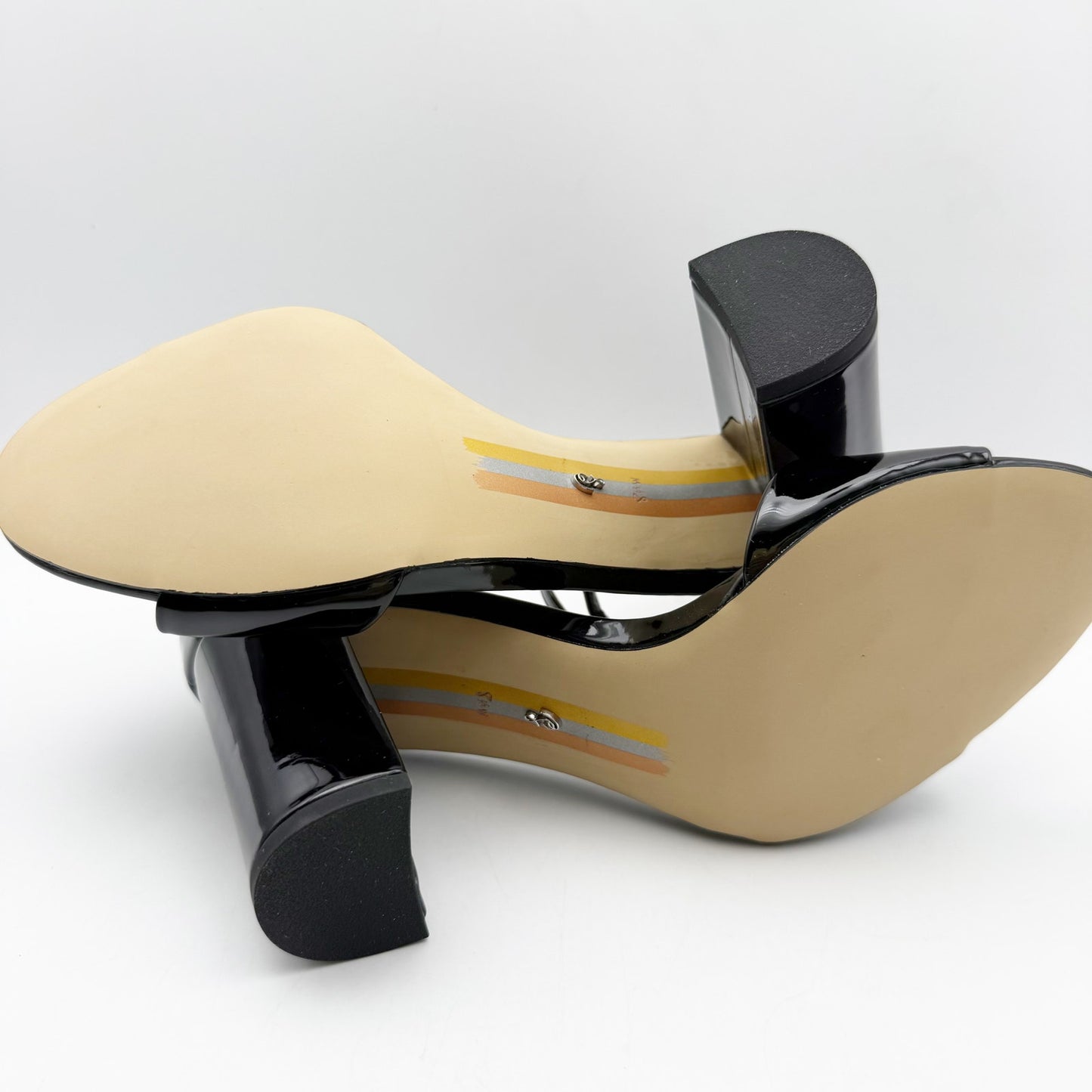 Sam Edelman Womens Robyn Heels US 8.5 Wide Black Patent Leather Ankle Strap NIB