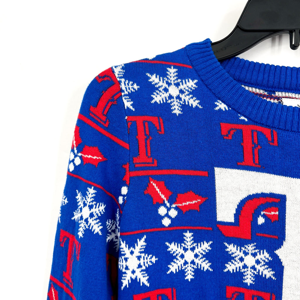 MLB GENUINE MERCHANDISE Texas Rangers T Snowflakes Sweater Small Royal Blue NWT