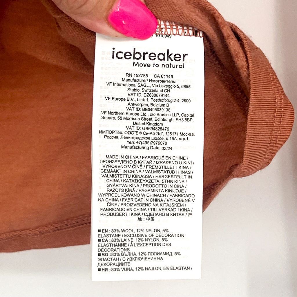 ICEBREAKER Women's Merino 150 Siren Long Sleeve Top Medium Cedar Wood Orange NWT