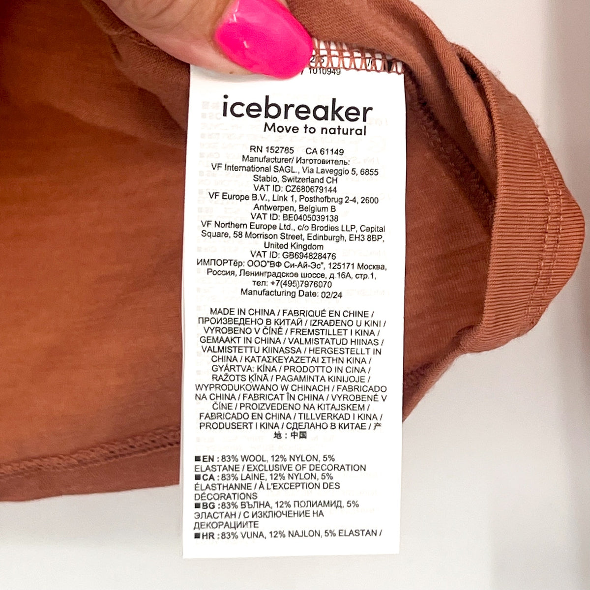ICEBREAKER Women's Merino 150 Siren Long Sleeve Top Medium Cedar Wood Orange NWT