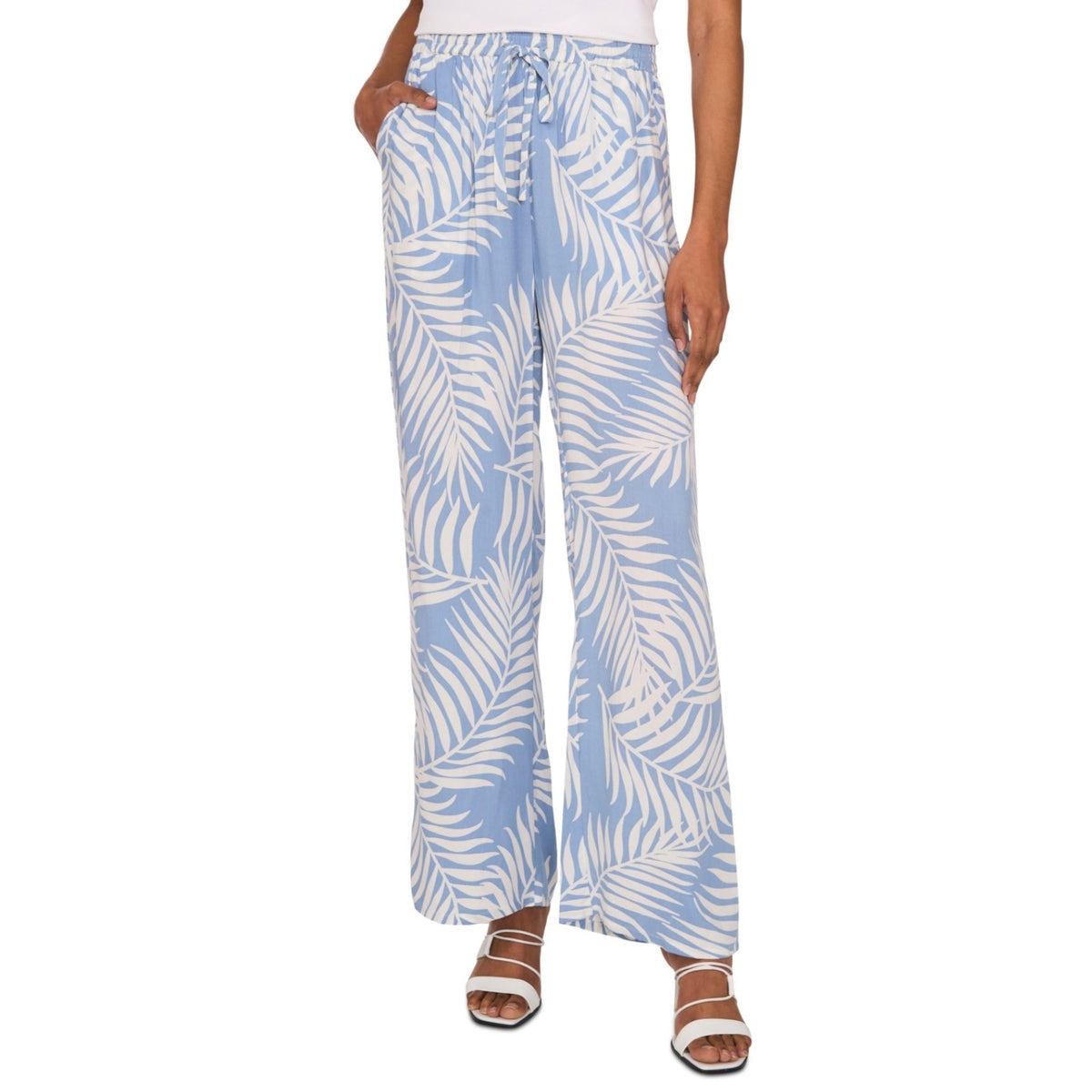 VINCE CAMUTO Women's Wide Leg Print Pants XS Blue White Pull On Lake Breeze NWT