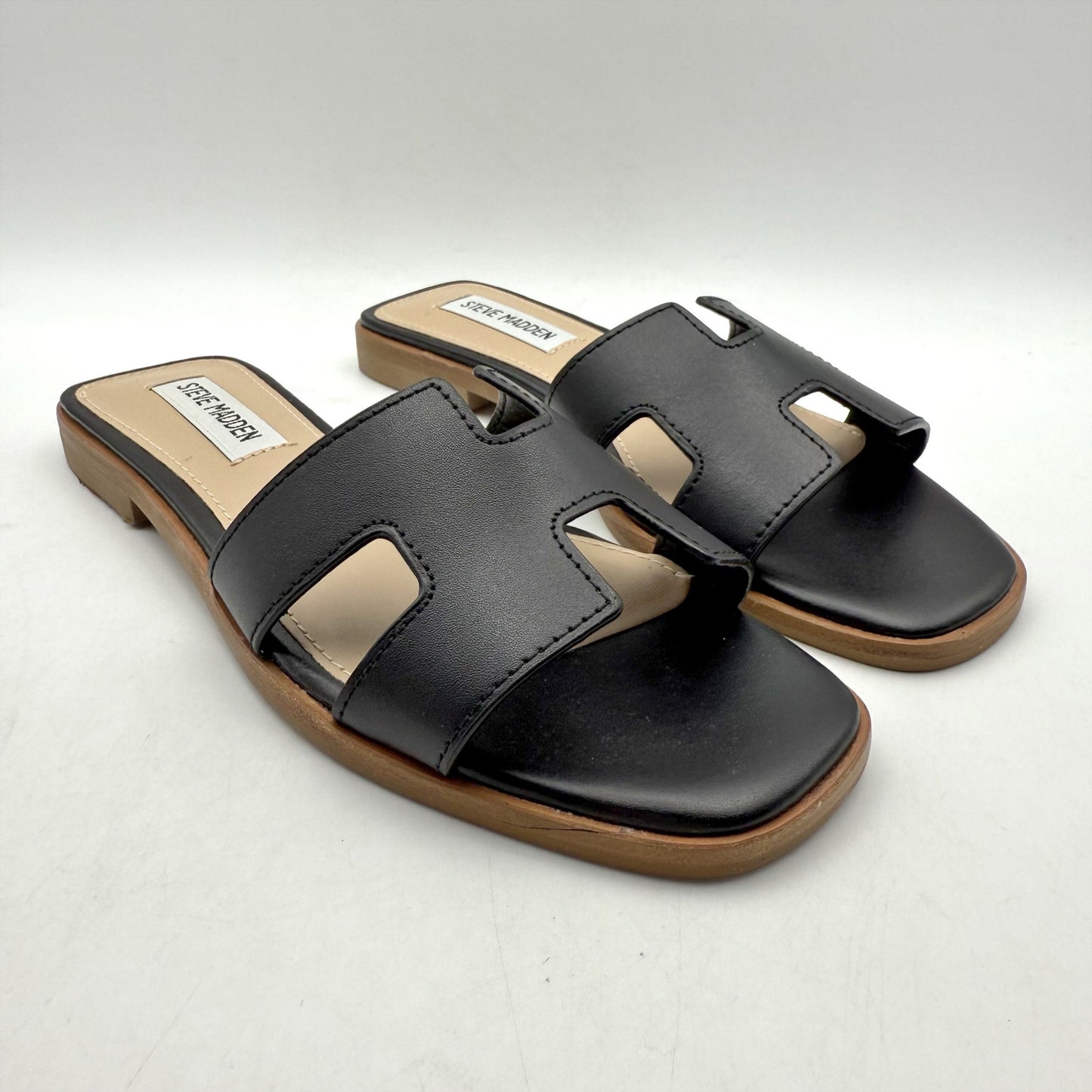 Steve Madden Womens Hadyn Slide Sandals US 6.5 M Black Leather NIB