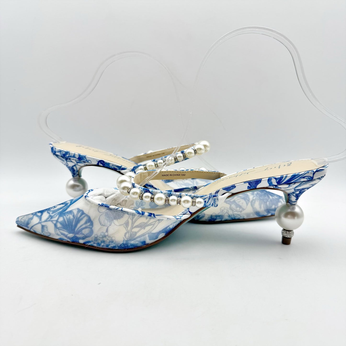 Betsey Johnson Womens Zane Mule Heels US 10 Blue Off White Mesh Fabric NIB