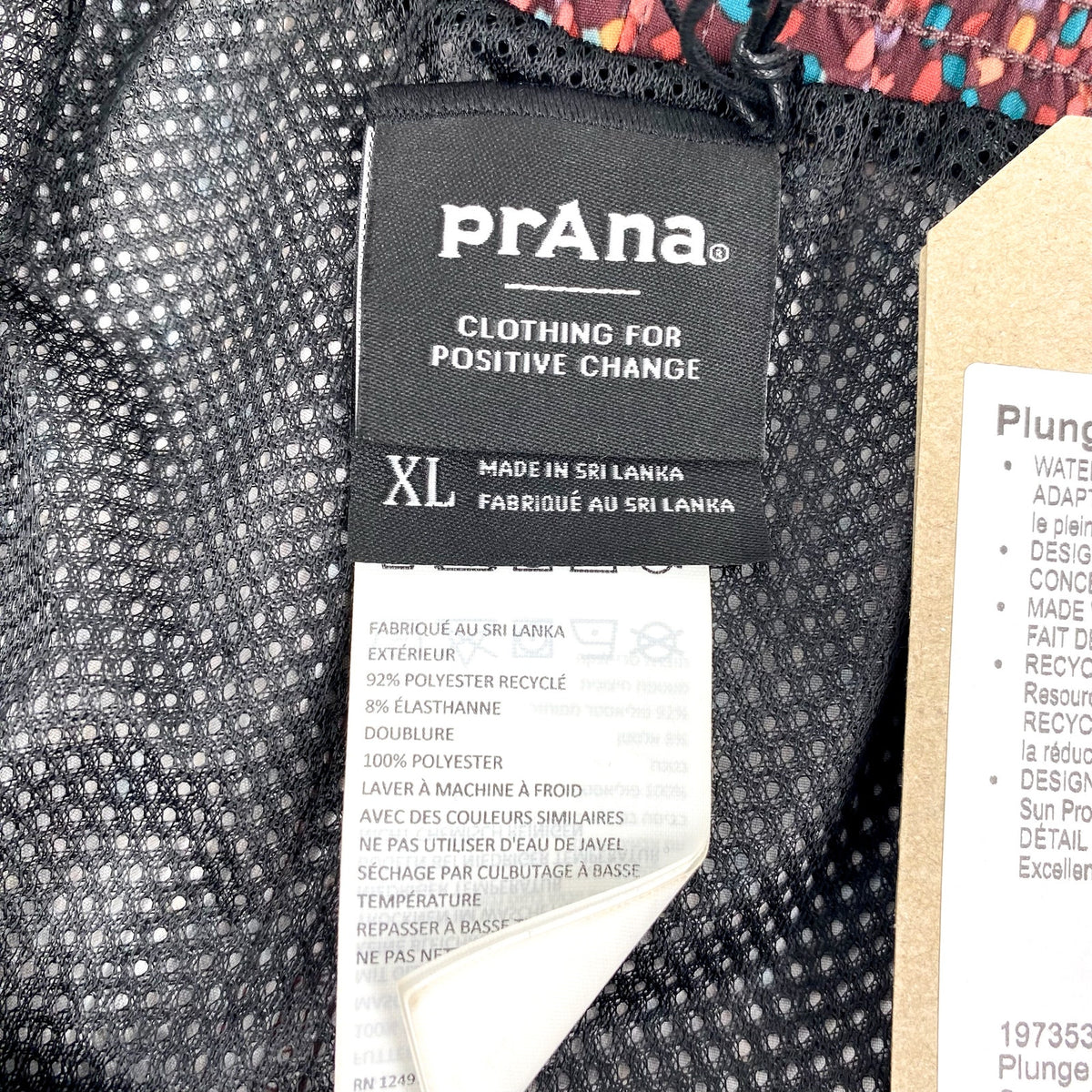 PRANA Men's Plunge Swim Shorts XL Red Cacao Alotta Dots 6" Inseam Liner NWT