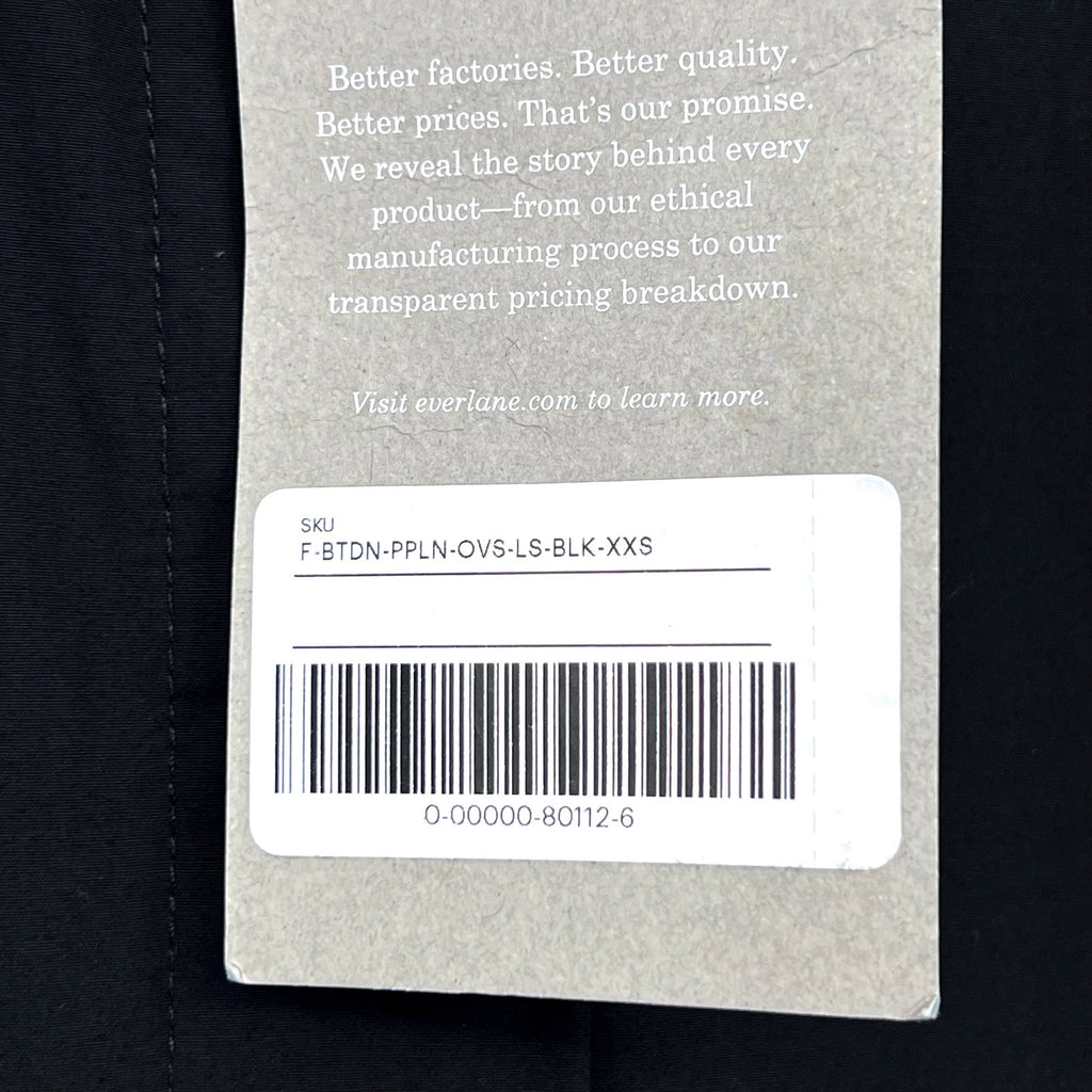 EVERLANE Women's The Oversized Poplin Shirt XXS Black Cotton Long Sleeve NWT