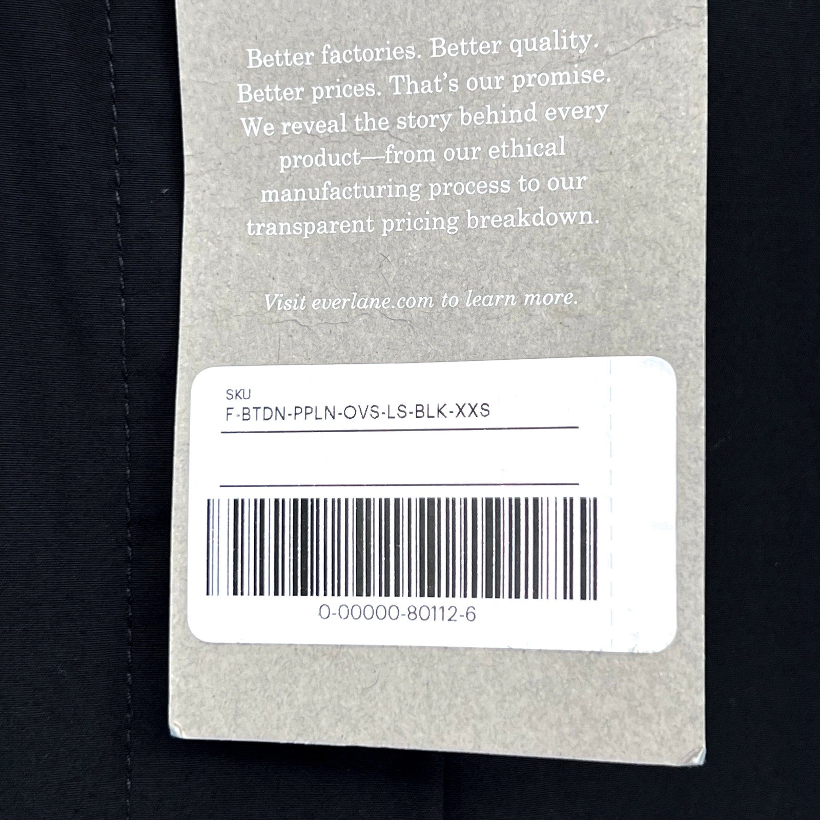 EVERLANE Women's The Oversized Poplin Shirt XXS Black Cotton Long Sleeve NWT