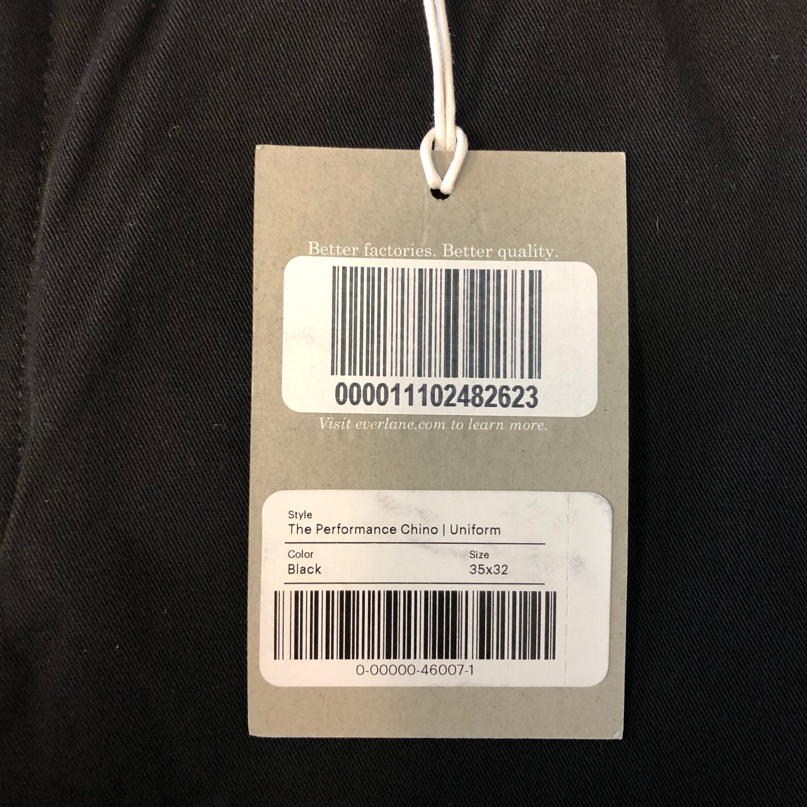 EVERLANE Uniform Mens Performance Chino Pants 35x32 Black Athletic Fit NWT