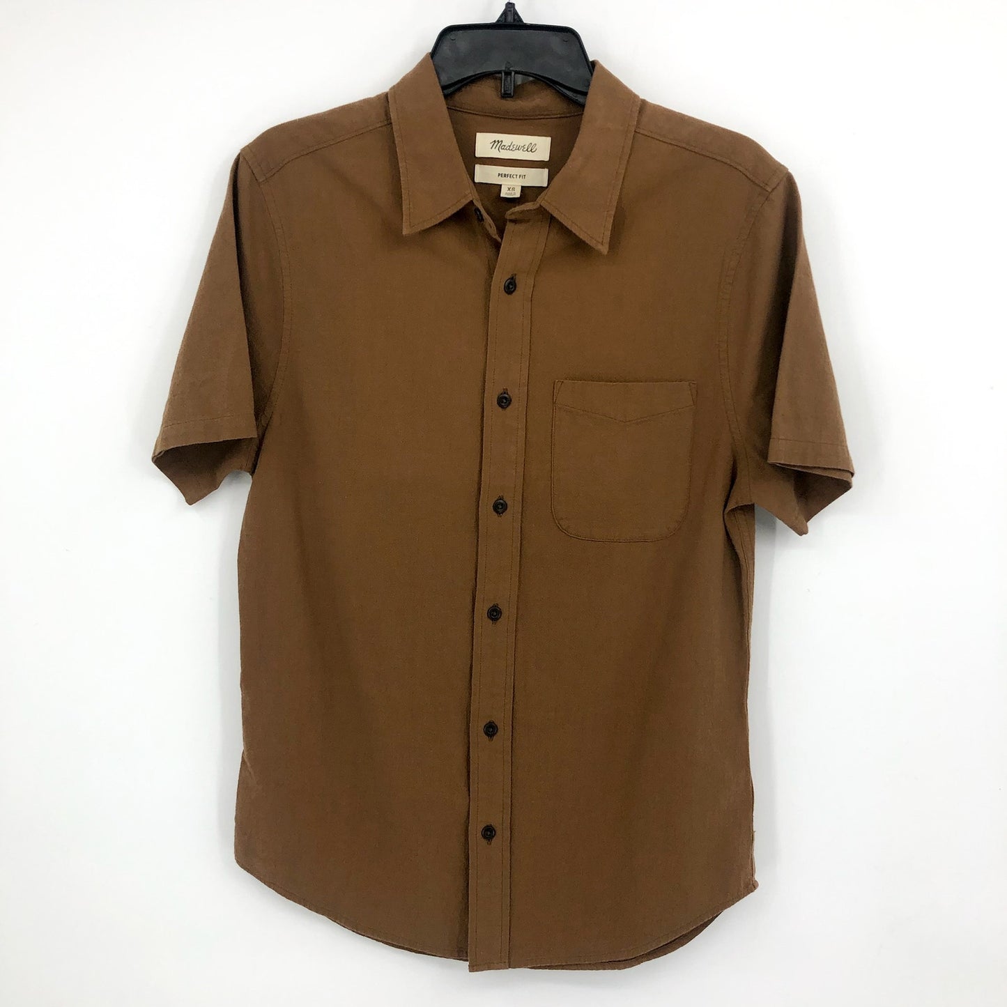 MADEWELL Men's Crinkle Cotton Perfect Fit Shirt XS Brown Short-Sleeve NJ719 NWT