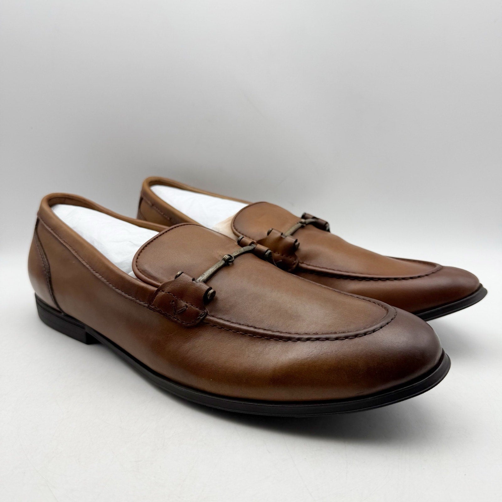 Vince Camuto Mens Immon Loafers Size 12 Brown Leather Metal Bit NWOB