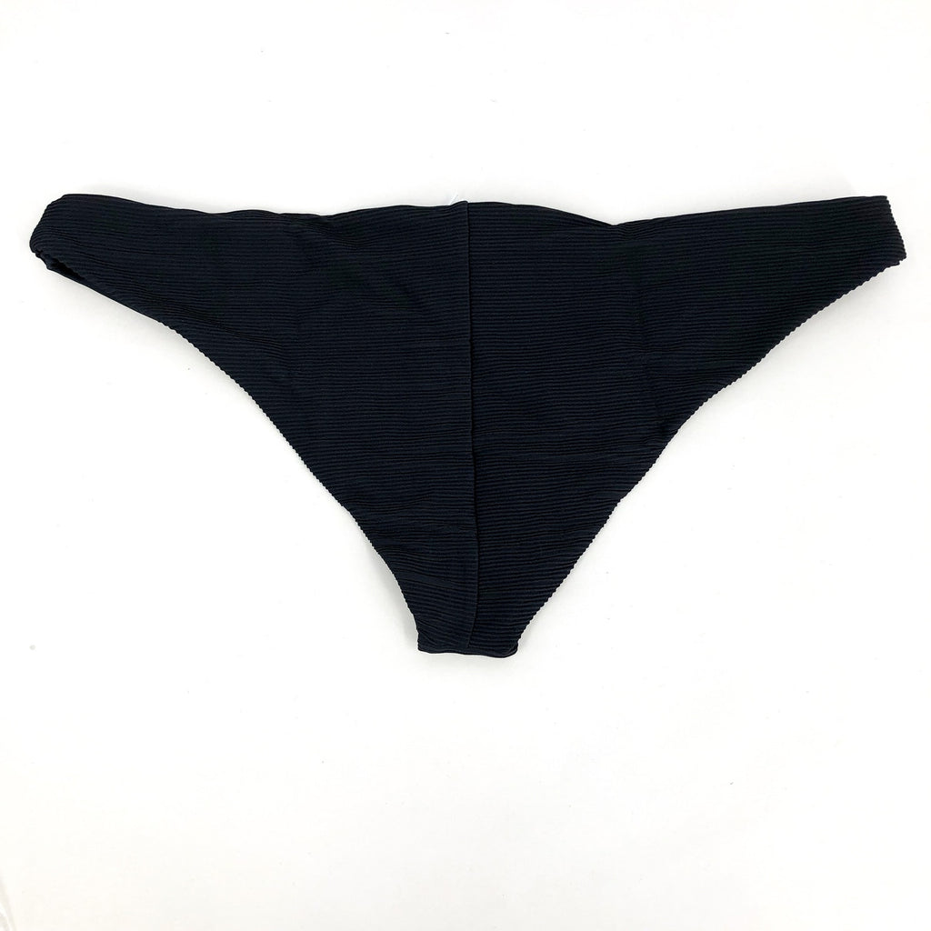 PRANA Women's Gemma Bikini Bottom Large Black Ottoman Ribbed Low Rise NWT