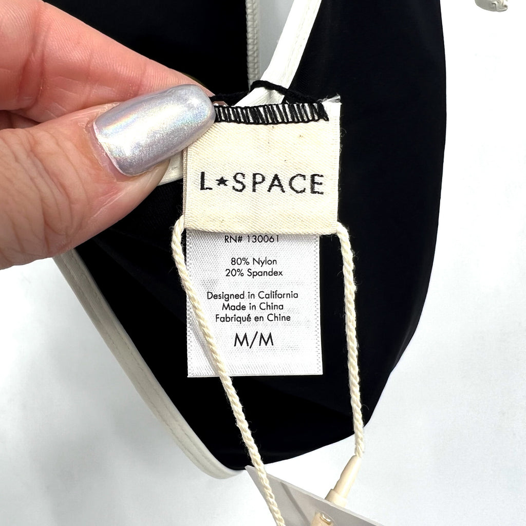 L*Space Women's Levy Classic Bikini Bottom Medium Black White Adjustable Tie NWT
