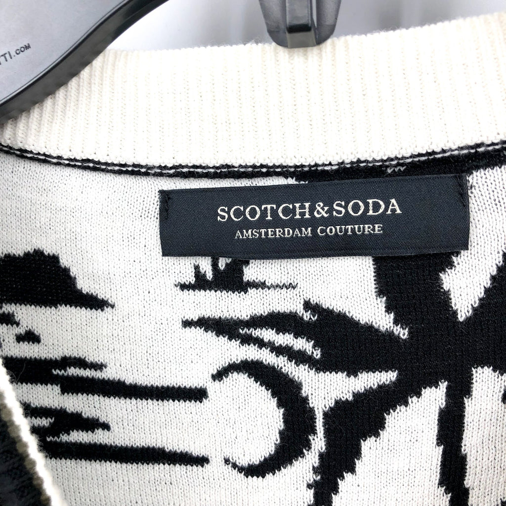 SCOTCH & SODA Mens Pullover Woven Sweatshirt XL Black White Palm Print NWT
