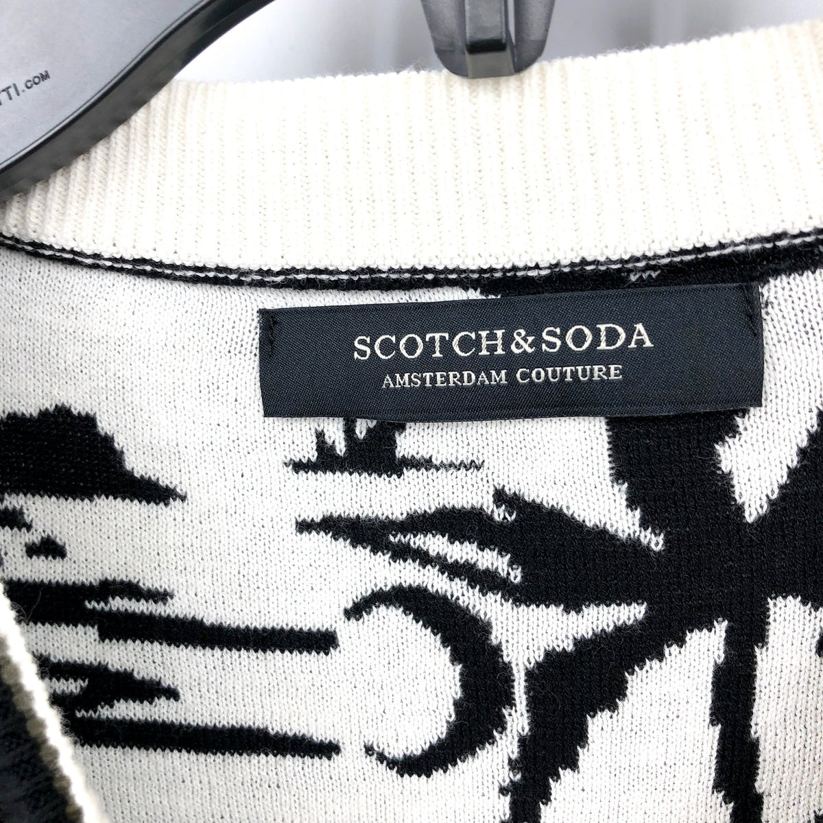 SCOTCH & SODA Mens Pullover Woven Sweatshirt XL Black White Palm Print NWT